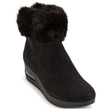 Imagem de DKNY Bota feminina com salto cunha no tornozelo, Microcamurça preta Abri, 34