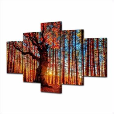 Imagem de Quadro Decorativo Árvore Outono 5 partes 130x65 em teci