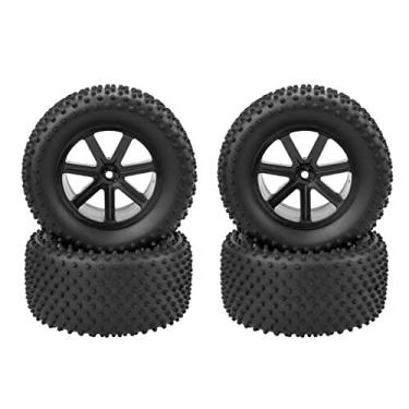 Imagem de 12mm Hex Black Wheel Rims & Rubber Tyres Tires RC 1:10 Racing Climbing Rock