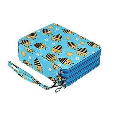 Imagem de Capacidade elevada estojo Organizador de lápis de 72 posições papelaria estudantil estampa colorida Zíper de 3 camadas (abelha)