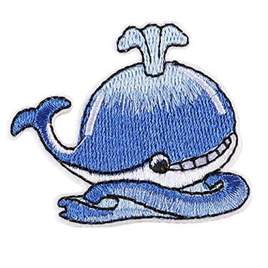 Imagem de Yliping 2 peças bordado costurar ferro em remendos padrão de baleia azul crachá para bolsa jeans chapéu camiseta diy apliques decoração