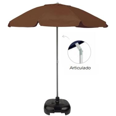 Imagem de Kit Guarda Sol 2,4m Bagum Alumínio Articulável Praia Jardim Piscina Marrom Base Plástica Preta - Belfix