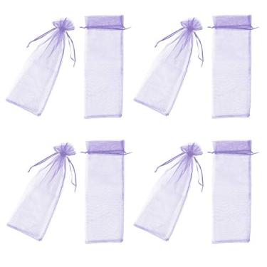 Imagem de 50 sacos de organza para vinho com cordão, sacos de organza, sacos reutilizáveis simples para embalar garrafas, sacos de embalagem festivos de 14,7 x 14,5 polegadas para decoração de loja, sacos de presente, lembranças de festa, roxo claro