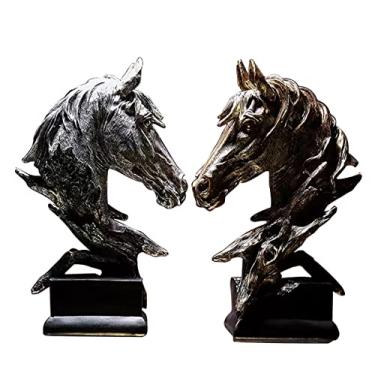 Imagem de Dlfghos Estátua de cabeça de cavalo decoração de cavalo escultura de cavalo para mesa de centro de casa, escritório, estante, mesa, sala de estar, celeiro, decoração estatueta de arte de cavalo