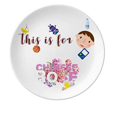 Imagem de Prato de porcelana de flores rosas para jantar redondo menino homem