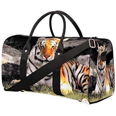 Imagem de Bolsa de ginástica impermeável dobrável de mão para fim de semana bolsa de treinamento noturna bolsas esportivas para mulheres e homens, A- Tiger