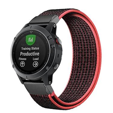 Imagem de HAZELS Pulseira de nylon de 22mm 26mm para Garmin Fenix 6 6X Pro Fenix 5 5X Plus 3 3HR Forerunner 935 945 D2 Pulseira de relógio inteligente de liberação rápida Bravo (Cor: preto rosa,