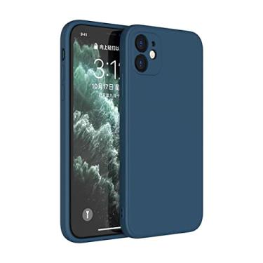 Imagem de Capa de telefone preta de silicone líquido para iPhone 13 12 11 14 Pro XS Max XR X 8 7 6S 6 Plus SE 2020 Capa traseira macia para proteção de câmera, azul marinho, para iPhone 12Pro Max