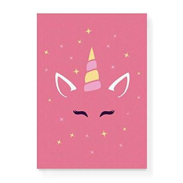 Imagem de Arte Maníacos Quadro Decorativo em Tela Canvas Unicórinio Rosto Rosa - 23x16,25cm