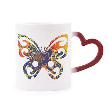 Imagem de Caneca com flores em borboleta sensível ao calor Caneca vermelha que muda de cor