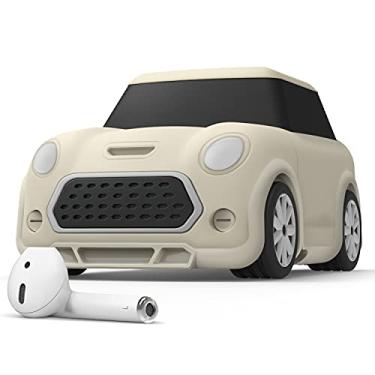 Imagem de elago Capa para mini AirPods de carro com chaveiro compatível com AirPods 1 e 2 [faróis e lanternas traseiras brilham no escuro] [patente registrada] [branco clássico]