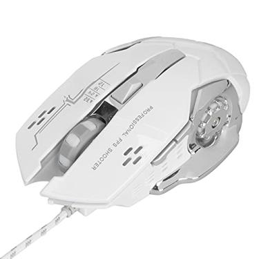 Imagem de Mouse Com Fio, Mouse Ergonômico USB de 6 Botões para Computador, Mouse óptico 3200DPI, Mouse Luminoso para Jogos, para Laptop, Computador, Tablet, Jogadores (Branco)