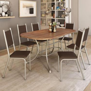 Imagem de Conjunto Sala de Jantar Egeu com Mesa e 6 Cadeiras Prata/Marrom Carraro