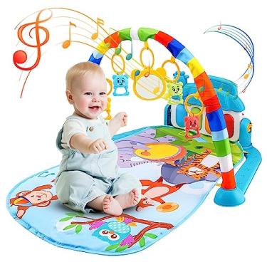 Imagem de Toddler Play Gym | 5 brinquedos coloridos em 1 e música,Tapete antiderrapante Piano Tummy Time Activity Mat, Tummy Time Play para exploração sensorial precoce Iscork