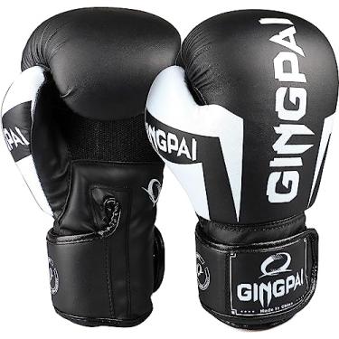 Imagem de Luvas de boxe para homens e mulheres, luvas de boxe de couro para saco de boxe, kickboxing, luvas de luta muay thai (Preto e Branco, 12 oz)