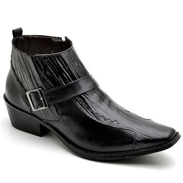 Imagem de Bota Botina Country Masculina de Couro Cano Curto com Bico Quadrado e Textura