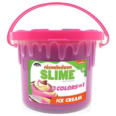 Imagem de Balde de geleca pré-fabricada de sorvete Nickelodeon Slime 3LB - 3 cores em 1 geleca colorida de morango, baunilha e chocolate