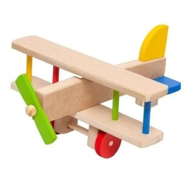 Imagem de Avião Grande Brinquedo Pedagogico Colorido Aviãozinho de Madeira