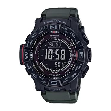 Imagem de Casio PRW-3510Y-8CR Relógio masculino 'PRO TREK' resistente alimentado por energia solar e aço inoxidável, verde, Verde, Digital