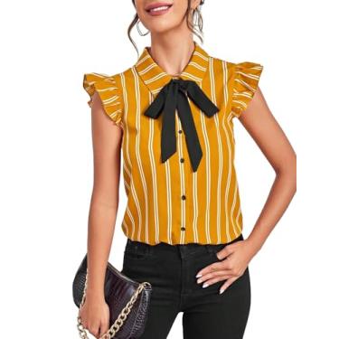Imagem de Floerns Blusa feminina de chiffon listrada de verão sem mangas, Amarelo, Medium
