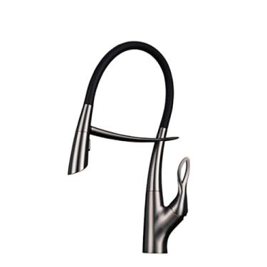 Imagem de Torneira de cozinha luxuosa de latão branco com design de toque inteligente, alça única fria e quente com controle duplo removível para pia preta, cinza escovado