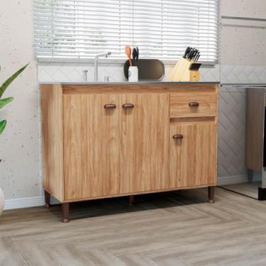 Imagem de Móvel Bento, Balcão para Pia de Cozinha 120cm Puxador Concha Cor Mel Móvel Bento