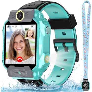 Imagem de 4G Kids Phone Watch - Rastreador com Localização GPS Chamada de vídeo à prova d'água, 1,54 polegadas Rastreador de Atividade, Cartão SIM inserido, WiFi com câmera(ciano)