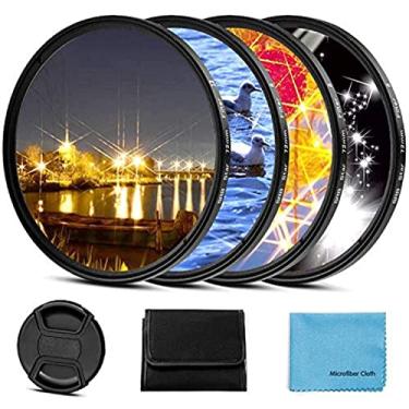 Imagem de Filtro estrela de 82 mm, 4 peças de filtro de lente Starburst (4 pontos, 6 pontos, 8 pontos, 12 pontos) com tampa de lente de aperto central para Canon, Nikon, Sony, Olympus, Pentax e outras câmeras DSLR + 4 compartimentos de filtro