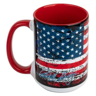 Imagem de Carroll Shelby Caneca de cerâmica com bandeira de cobra Shelby Tiffany e sopa de café | Comporta caneca de bandeira de 425 g com assinatura simulada Shelby e cobra em um fundo de estrelas e listras |