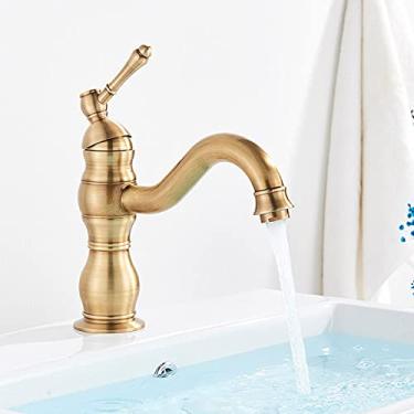 Imagem de Torneira de banheiro montada em latão antigo, torneira de pia quente e fria, coluna de água, latão antigo curto, china