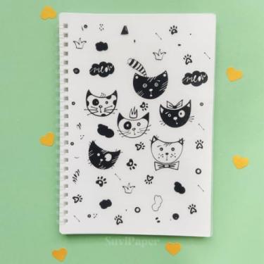 Imagem de Caderno Pequeno Gato e Cachorro Kawaii com Capa Flexivel - 70 Folhas Tamanho 14,5x21cm (Branco Cat)