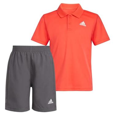Imagem de adidas Conjunto de 2 peças de camisa polo e shorts de manga curta para meninos, Vermelho brilhante e cinza, 7
