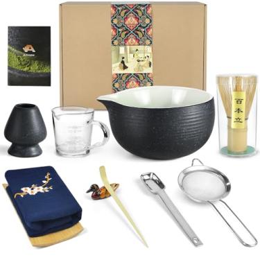 Imagem de Artcome Bluestone Glaze Matcha Kit para cerimônia de chá japonesa, tigela com bico de servir, batedor, colher de chá, coador de pó Matcha, conjunto de chá Matcha para fazer Usucha, Koicha e Matcha