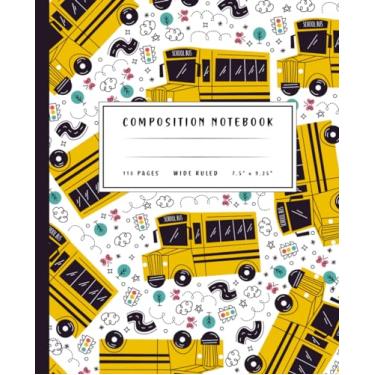 Imagem de Caderno de composição: Caderno de composição de padrão de ônibus escolar pautado largo para crianças, meninas, meninos e adolescentes - Caderno de composição de padrão fofo