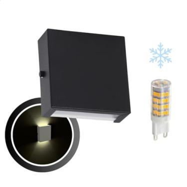 Imagem de Arandela Externa Mini Slim + LED G9 Luminária de Parede Muro 2 Fachos 2 Focos Em Alumínio Interna - 143 (Preto, Lâmpada Branca Fria)