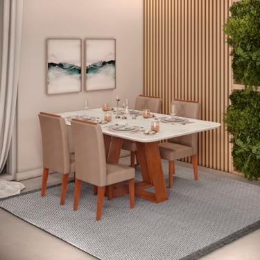 Imagem de Conjunto Sala de Jantar 4 Cadeiras Tampo Sem Vidro 170x90 Dj Móveis Kiara Freijó Quartzo Yasmin Veludo Kraft