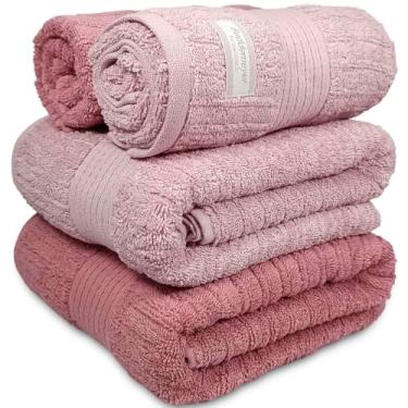 Imagem de Jogo De Banho Gigante Buddemeyer - Toalha Banhão Fio Penteado Canelado - 100% Algodão - Kit 4 Peças (Rosa 1634/1371)