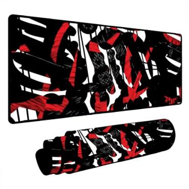 Imagem de Novo Mouse Pad Gamer Deskpad Speed Extra Grande Borda Costurada Profissional Varios Tamanhos- Abstract Branco Vermelho (90x40)