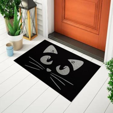 Imagem de Tapete Capacho Para Porta Divertido Estampado Gato Preto Ca176