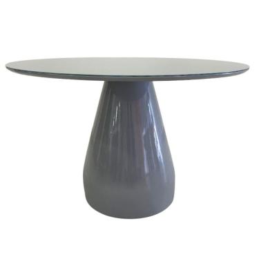 Imagem de Mesa De Jantar Cone Balonê Redonda 150 Cm Tampo Laca Cinza + Vidro Base Cinza