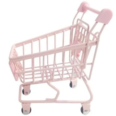 Imagem de Mini Carrinho de Compra Supermercado Brinquedo Decoração Miniatura de Metal Porta Trecos