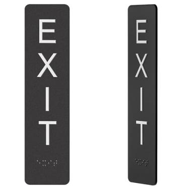 Imagem de Placa de saída ADA com braille e letras elevadas para negócios, placa de saída de emergência para banheiro de escritório interno com tiras de montagem adesivas