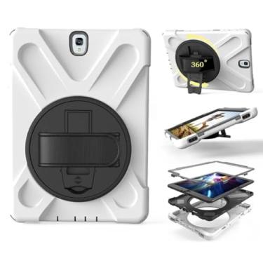 Imagem de Capa de silicone com suporte e alça de pulso giratória segura para crianças capa à prova de choque para Samsung Galaxy Tab S3 SM-T820 T825 9,7 polegadas + caneta (branca)