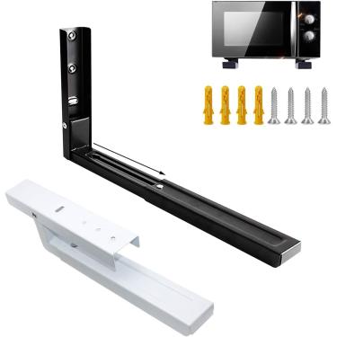 Imagem de Suportes de microondas Suporte de prateleira flutuante de parede preto - 1 par branco ângulo reto Suporte de metal universal dobrável - profundidade ajustável, antiferrugem, com fixações, ca