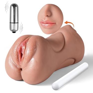 Imagem de Masturbador Masculino Vibratório Pocket Pussy com Vibrador Bullet - Bonecas Sexuais 3 em 1 Brinquedos Adultos Masturbador Masculino, 10 Modos de Vibração Brinquedo Sexual Masculino com Textura Realista 3D Brinquedo Adulto (Trigo)