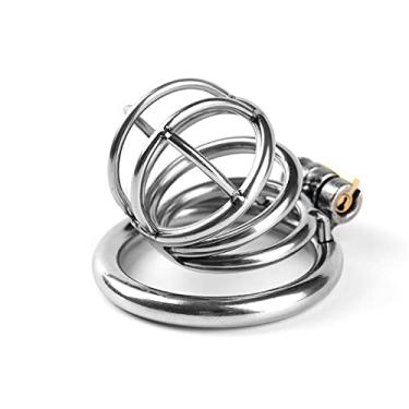 Imagem de Dispositivo de castidade com trava furtiva de malha 3D, gaiola de pênis respirável de aço inoxidável, anel peniano, cinto de castidade, brinquedo sexual de abstinência para homens(3 Ring,40mm)