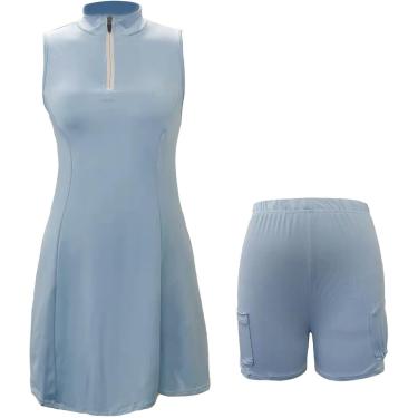 Imagem de Vestidos casuais para mulheres, vestido multicolorido de tênis para ioga, vestido elástico de secagem rápida, bolso, anti exposição, fitness, dois ternos, vestidos folgados casuais para mulh