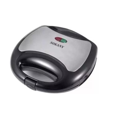 Imagem de Sanduicheira Grill Chapa Elétrica Preta Acabamento Inox - SOKANY, 110V