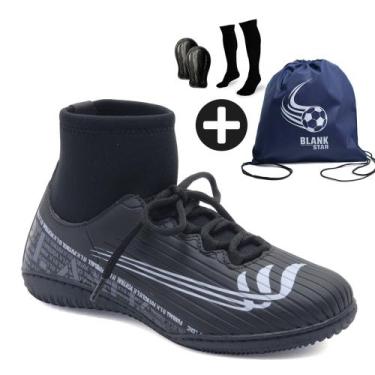 Imagem de Kit Chuteira Futsal Cano Baixo Blank com Meião, Caneleira e Mochila PT