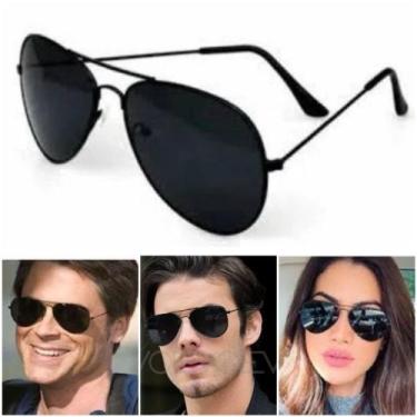 Imagem de Óculos De Sol Aviador Clássico Preto Preto Moda Verão Uv400 Lente Cris